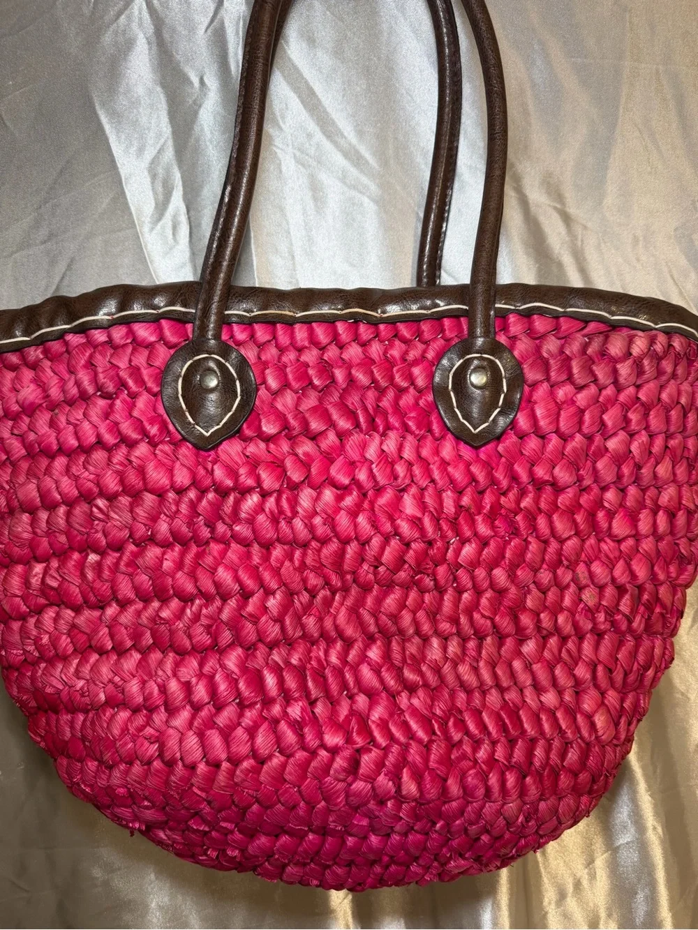 Y2K Limited Edition Hot Pink Woven Straw Basket Tote Bag